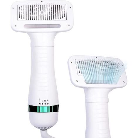 Brosse pour chats et chiens avec sèche-cheveux, réglage à trois vitesses, séchage facile du pelage, brossage en un clic (1/4)