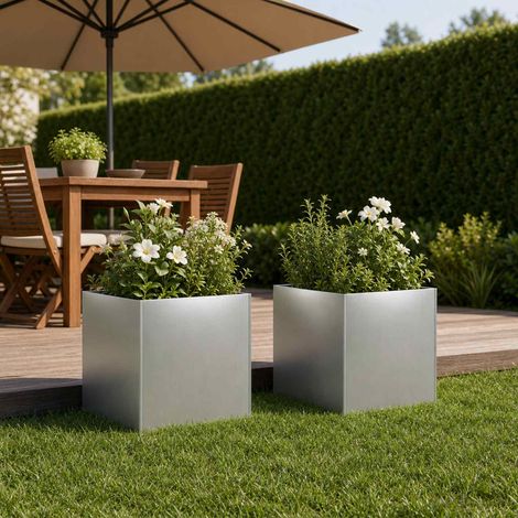 Cache-pot de jardin 2 pc Argenté 20 x 20 x 20 cm (1/5)