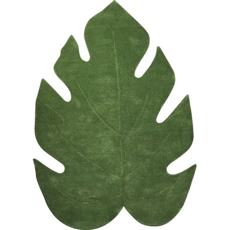 Alfombra decorativa de lana con forma de hoja tejida a mano 160 x 230 cm verde Nainital