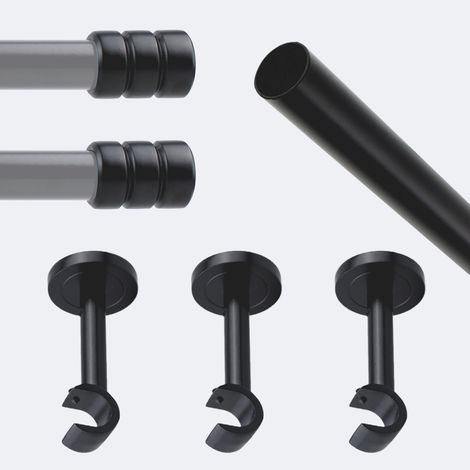 Kit de tringle à rideaux Noir Mat 250cm Diam.20mm Embout Cylindre 2ST - Fixation Mur - Boulet (1/3)
