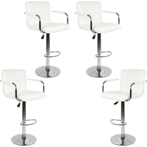 4Pcs Tabourets de bar blancs avec accoudoirs (1/5)