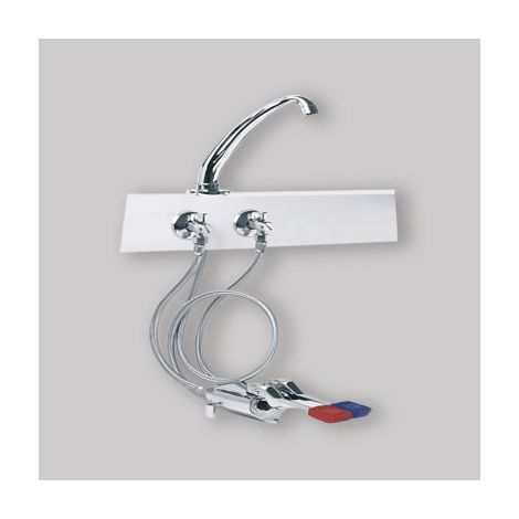 Idral – Kit d'installation mitigeur à deux pédales – Bec en laiton chromé – Raccords hydrauliques avec filtre 1/2" – Pour environnements professionnels (1/7)