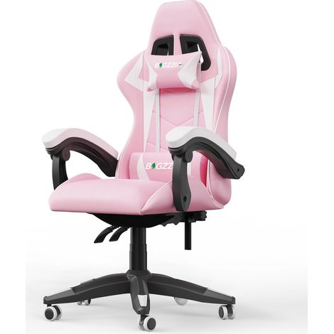 Chaise de bureau - Rattantree Chaise Gaming - Siège de Bureau Réglable Gaming Racing - avec coussin et dossier inclinable - Rose et Blanc (1/5)