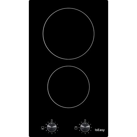 IsEasy Placa Vitrocerámica 2 zonas 3200W 30cm Control de perilla,Temporizador-Doble fuegos Negra
