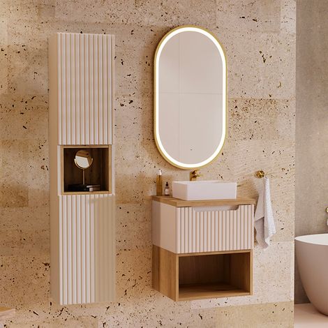 Ensemble meuble simple vasque 50cm et colonne Riva Cachemire et Bois (1/5)