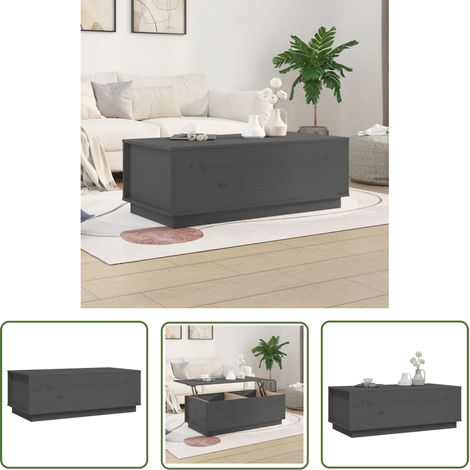 The Living Store Table basse Gris 100x50x35 cm Bois massif de pin - Table Basse - Meuble TV - Table D'appoint - Table Design - Table En Bois (1/5)