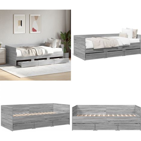 Lit de jour avec tiroirs sans matelas sonoma gris 75x190 cm - Lit Deux Places - Canapé Lit - Meuble Multifonctionnel - Rangements Intégrés - Tiroir Coulissant - Home & Living
