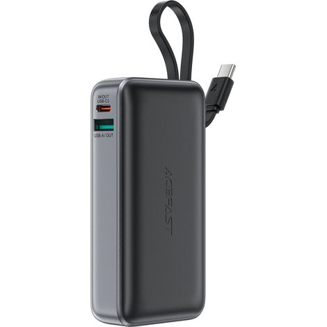 Banco de energía de 10000 mAh PD30W con cable USB-C integrado - negro (1/5)