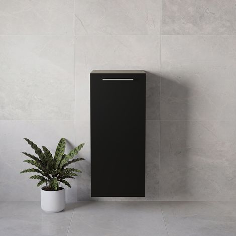 Napoli Matt Black 350mm Wall Mounted Single Door Side Cabinet - 350mm - Chrome 160mm Handle