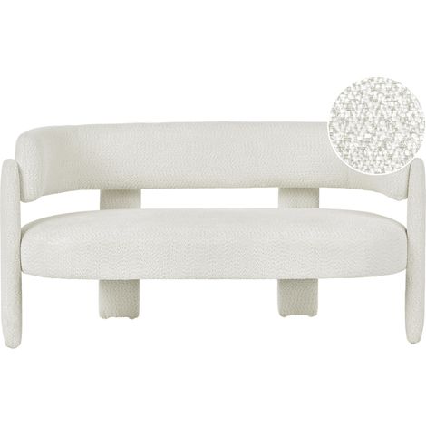 Sofá de 2 plazas tapizado de chenilla con respaldo curvo estilo escandinavo moderno blanco crema Burea (1/5)