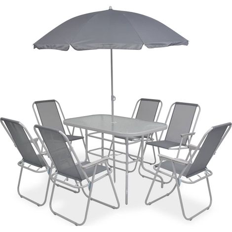 Juego de comedor de jardín 8 piezas acero y textilene gris vidaXL (1/5)
