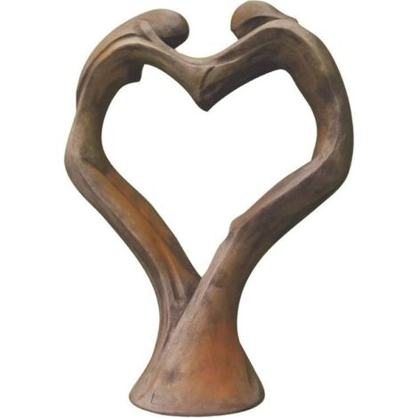 Jardinex – Statue de jardin en pierre Tristan et Iseult cœur – Résistante aux intempéries – Hauteur 102 cm – Patine demi-rouille unique (1/4)