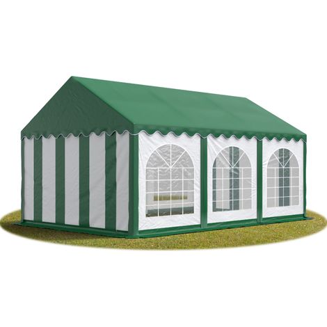 Festzelt Partyzelt 3x6 m PREMIUM, hochwertige PVC Plane 750 N in grün-weiß 100% wasserdicht mit Bodenrahmen