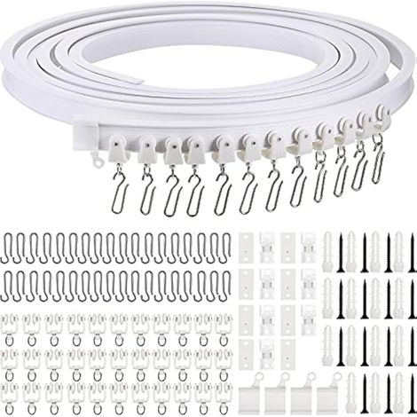 5 m Rail Rideaux Plafond Flexible avec Crochets Set de Rail Rideau Plafond Courbé PVC et Acier Inoxydable pour Fenêtre de Douche, Séparateur de Pièce de Camping Car, Chambre, Balcon