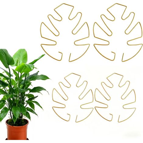 Lot de 4 supports de plantes Monstera en métal 2 grands et 2 petits tuteurs dorés pour plantes grimpantes et plantes d'intérieur (1/5)