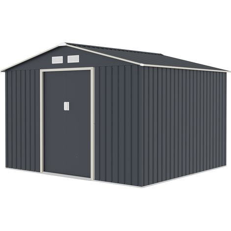HATTORO S250 Metall Gerätehaus Geräteschuppen mit Bodenrahmen 7,2m² Satteldach Dunkelgrau (1/5)