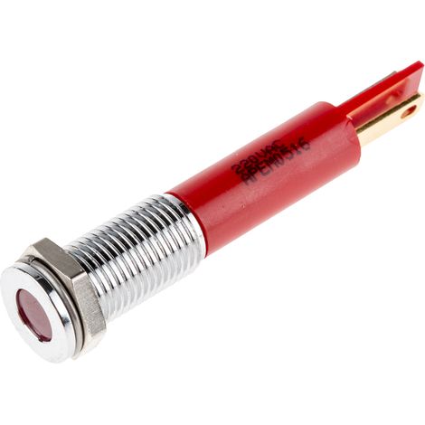 Voyant LED lumineux Rouge RS PRO, dia. 8mm, 220V c.a., IP67 ( Prix pour 1 ) (1/2)