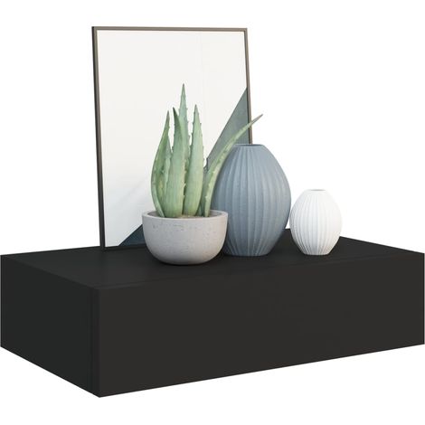 Étagère à tiroir murale Noir 40x23,5x10 MDF (1/5)