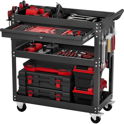 Déplacement facile, chariot à outils 4 niveaux avec tiroir, panneau perforé, 160 kg, pour garage et atelier (1/5)