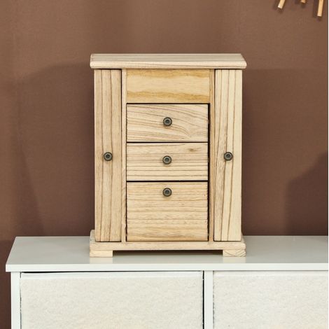 Boîte à bijoux en bois marron avec miroir intégré et 4 niveaux (1/5)
