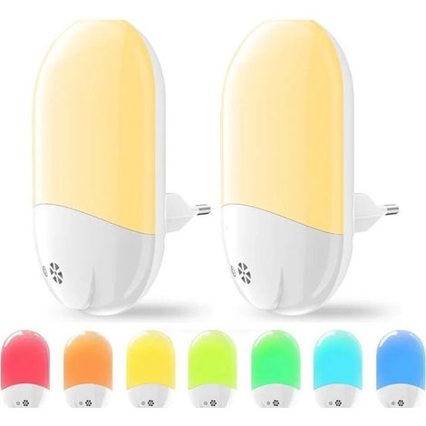 Nachtlicht mit 2 Steckdosen Kompakt RGB Farbwechsel Warmweiß Dämmerungssensor Für Kinderzimmer, Schlafzimmer, Flur, Treppenhaus (1/4)