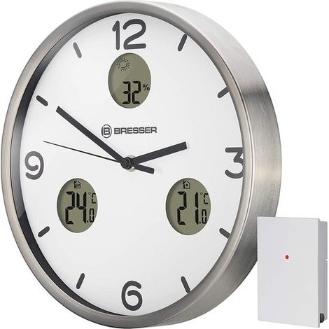 Horloge murale MyTime blanche - Thermomètre et hygromètre inclus - 30 cm de diamètre - Capteur sans fil (1/5)