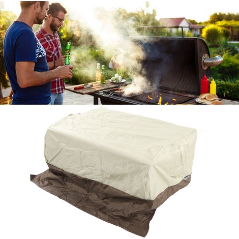 Housse de barbecue waterproof Oxford outdoor anti-vent anti-pluie anti-UV anti-poussière intégrée couvercle grill protection beige café taille 81x66x61cm. (1/5)