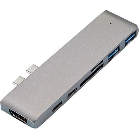 Hub USB-C vers HDMI 7 en 1, ports USB 3.0, lecteur de cartes SD/TF et ports USB Type-C vers HDMI 4K - Couleur : Argent