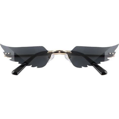 Lunettes de soleil en forme d'ailes d'ange, lunettes de mode polyvalentes, accessoires de fête, noires (monture dorée)-15x14.1cm-Black (1/3)