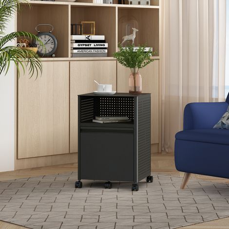 Archivador con ruedas Velvevn 1 cajón acero 54x40x36cm - Negro [en.casa]