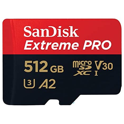FOR SANDISK Extreme PRO microSDXC UHS-I Memory Card 512 GB + Adapter & RescuePRO Deluxe (for Smartphones, Action Cameras or Drones, A2, Class 10, V30, U3, 200 MB/s Transfer)