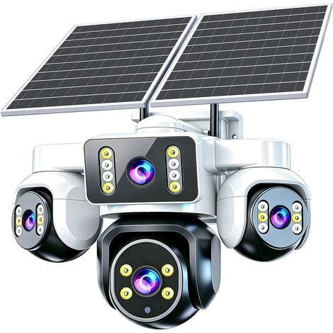 Caméra de surveillance solaire AOV à 3 objectifs, 15 MP Ultra HD, vision panoramique 360°, contrôle à distance par smartphone V380, vision nocturne, détection intelligente, audio bidirectionnel, IP66, (1/5)