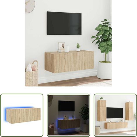 LED-Leuchten - TV-Wandschrank mit LED-Leuchten Sonoma-Eiche 80x35x31 cm (1/5)