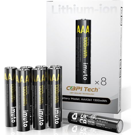 8 Piles au Lithium AAA, Piles Rechargeables AAA, Type ION-Lithium 1300 mWh AAA, Faible autodécharge à 1,5 V, avec boîte de Protection pour Pile (Chargeur Non Inclus)