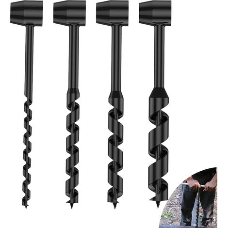4 Pièces Tarière Manuelle,Portable Polyvalent Foret Hélicoïdale,pour La Survie en Plein Air,Le Camping,Les Travaux de Bushcraft(Noir) (1/5)