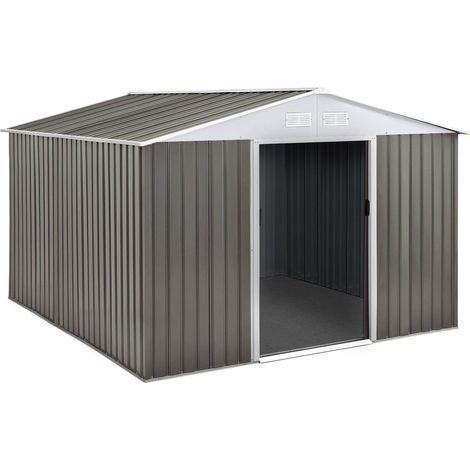 Habitat Et Jardin – Abri jardin métal Dallas 8,84 m² – Structure en acier galvanisé – Double porte coulissante – 4 grilles de ventilation