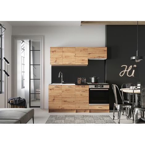 Cuisine complète MILA 6 éléments couleur chêne Artisan avec plan de travail inclus -Longueur 180 cm (1/5)