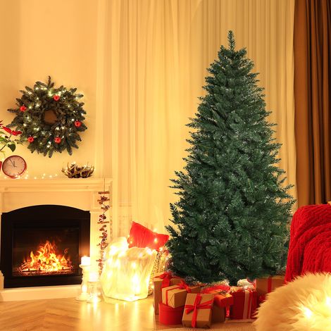 Sapin de Noël 180 cm pliable artificiel avec base amovible - PVC et acier - 724 branches - vert (1/5)