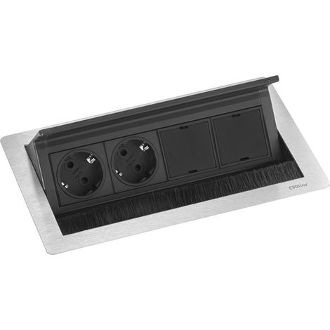 Evoline Flip Top Push Data M Steckdosenleiste, 2 freie Modulplätzen, Edelstahl
