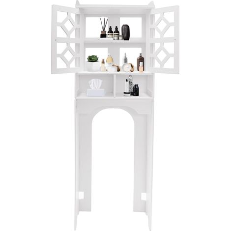 Meuble Dessus Wc 4 Niveaux Étagère Rangement Salle De Bain, Organisateur Toilettes Sur Pied Blanc 48x23x150CM, Rangement Pour Salle De Bains Pour Cosmétiques Shampooing Mouchoirs Plantes Etc