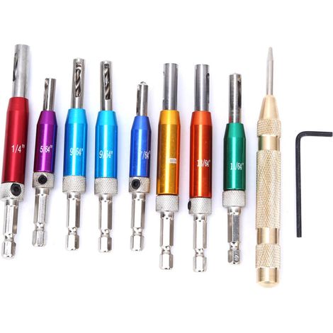 Jeu de 8 forets à lampe pour charnières de porte et fenêtre, avec poinçon central et clé hexagonale, perceuse de précision, kit d'outillage complet. (1/5)