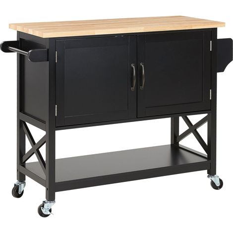 Carrello da Cucina Portavivande Nero e Legno Chiaro con Cassetti scandinavo Mele (1/5)