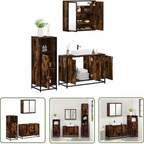 vidaXL 3-tlg. Badmöbel-Set Räuchereiche Holzwerkstoff (1/5)