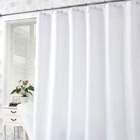 Anti-mildew shower curtain, thick polyester shower curtain, 120 x 180 cm, waterproof, with grommets and hooks, white (1/4)