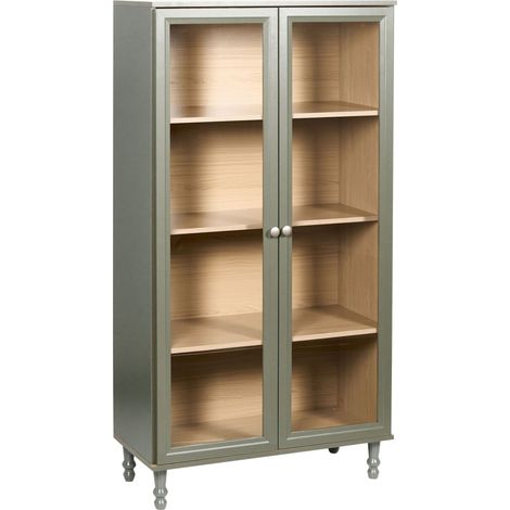 Decorative Cabinet Green with Light Wood Engineered Wood with a Glass Display Classic Scandinavian High Board Dining Room Living Room TINGLEDALE (1/5)