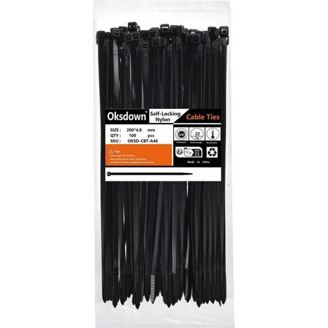 Kabelbinder Nylon Schwarz 200mm 100 22kg UV 200mm &xD7 4,8mm Schwarz (1/5)