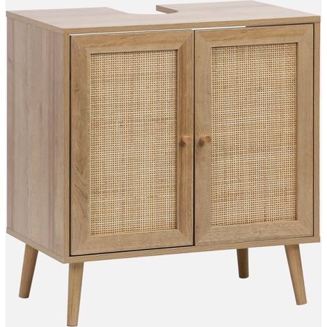 Mobile sotto lavabo decorato in legno e vimini (1/5)