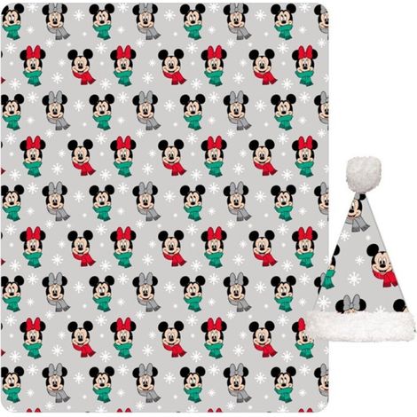 Plaid polaire Disney Mickey - Noël (avec un Bonnet de Noël inclus)