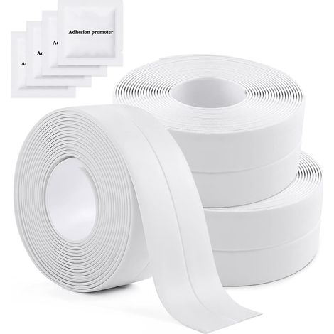 3 Rouleaux Bande d'étanchéité, Joint Salle de Bain PVC Ruban de Calfeutrage Autocollant pour Cuisine, Toilettes WC, Baignoire (1/5)