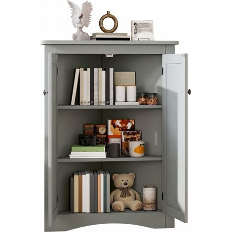 ELVMI Armadio Angolare con 2 Ante, 2 Ripiani e 3 Livelli, Dispositivo Antiribaltamento, per Bagno, MDF, 61.5 x 80 cm, Grigio (1/5)